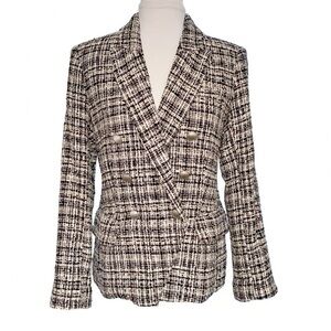 L’AGENCE KENZIE BLACK WHITE TWEED DOUBLE BREASTED BUTTON UP BLAZER JACKET